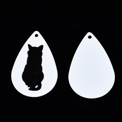 Silhouette Cat Charm   Black on White Pair