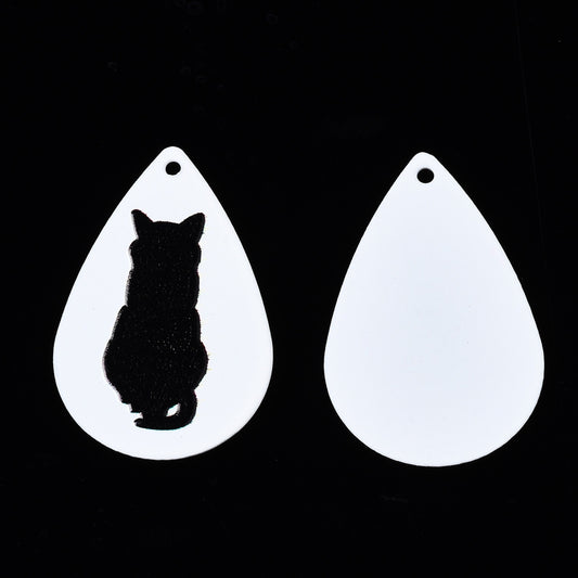 Silhouette Cat Charm   Black on White Pair