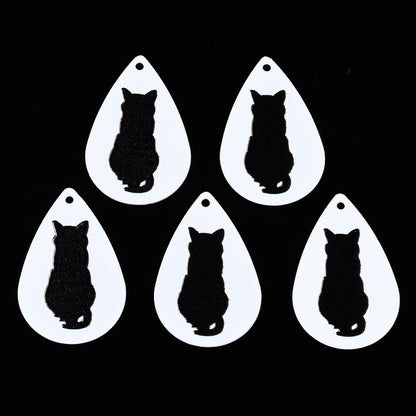Silhouette Cat Charm   Black on White Pair