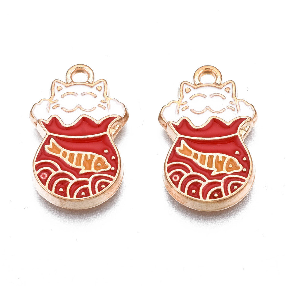 Bag Fish Cat Charm   Red Pair