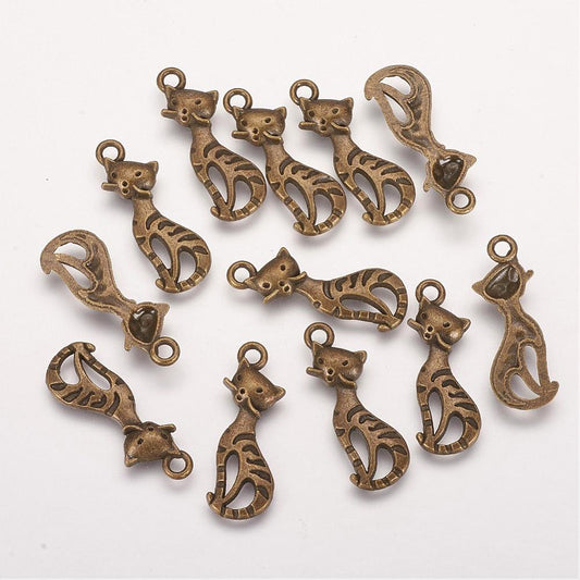 50s TabbyTigerCatCharm    AntBronze 10