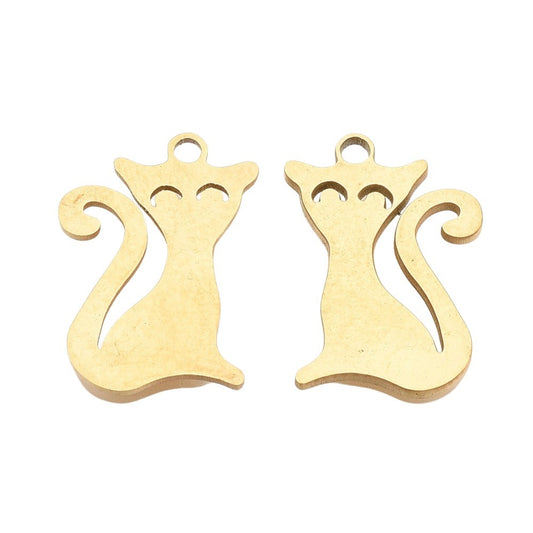 Laser Cat Charm    GoldPl Stainless Pair