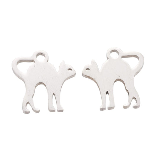 Hissing Cat Charm    Stainless Steel Pair