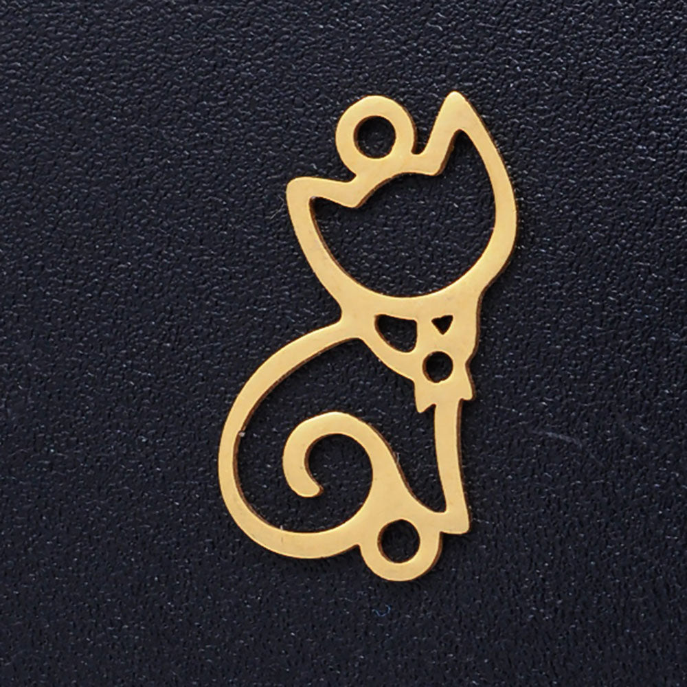 Charm/Pendant/Link Charming Cat - Gold Plated (over Stainless Steel)