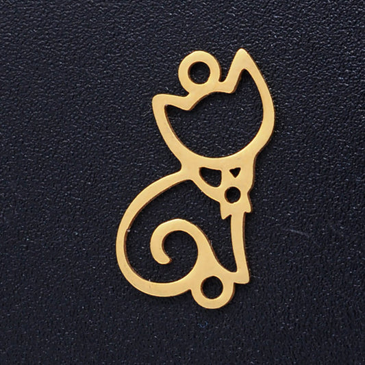 Charm/Pendant/Link Charming Cat - Gold Plated (over Stainless Steel)