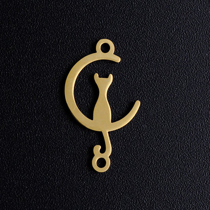 Charm/Pendant/Link Moon Cat - Gold Plated (over Stainless Steel)