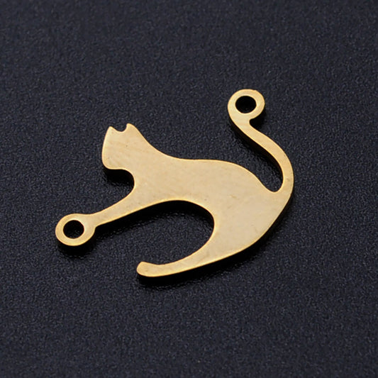 Charm/Pendant/Link Stretching Cat - Gold Plated (over Stainless Steel)