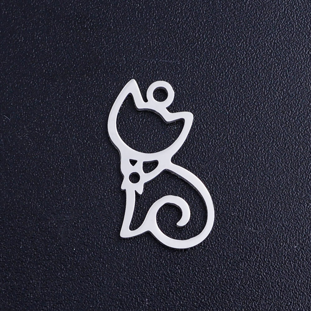 Charming Cat Charm   Stainless Steel Each