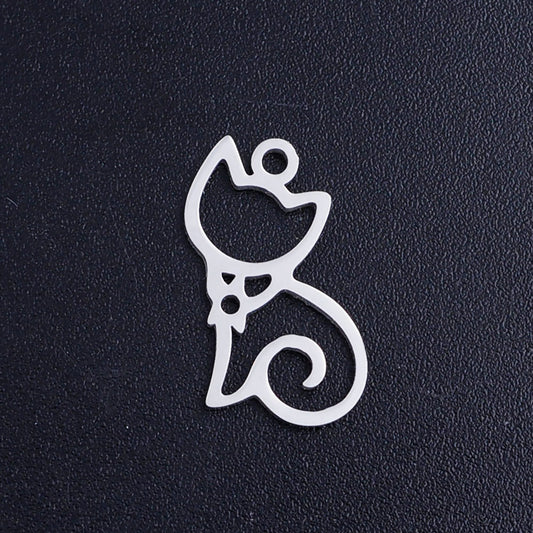 Charming Cat Charm   Stainless Steel Each