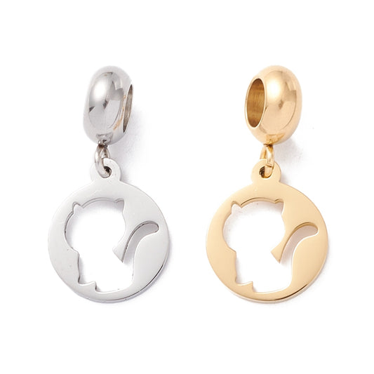 Hollow Euro Cat Charm   Stainless Pair