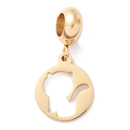 Hollow Euro Cat Charm   Stainless Pair