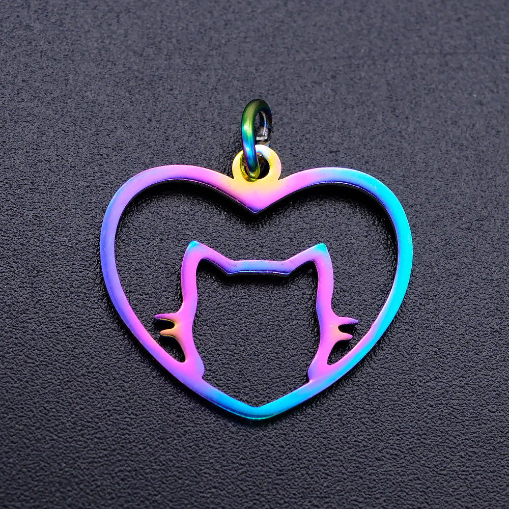 Cat in Heart Pend   Rainbow Stainless Each