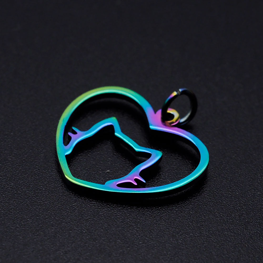 Cat in Heart Pend   Rainbow Stainless Each