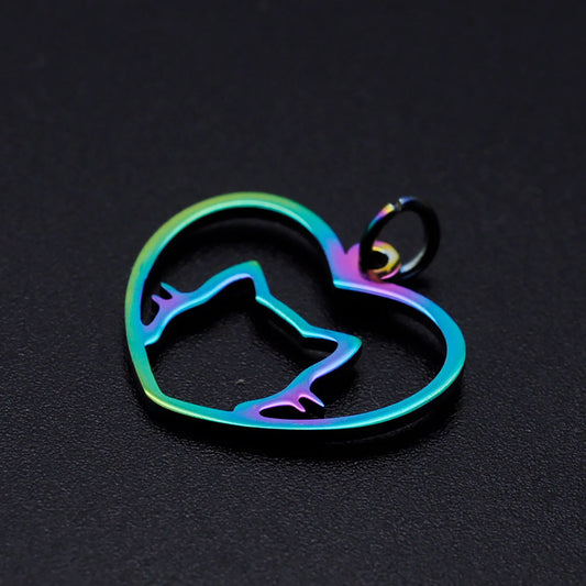 Cat in Heart Pend   Rainbow Stainless Each