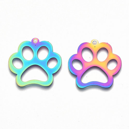Paw Paw II Charm   Rainbow Stainless Pair