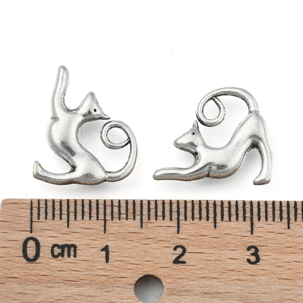3D Stretching Cat Charm   Ant Silver 20