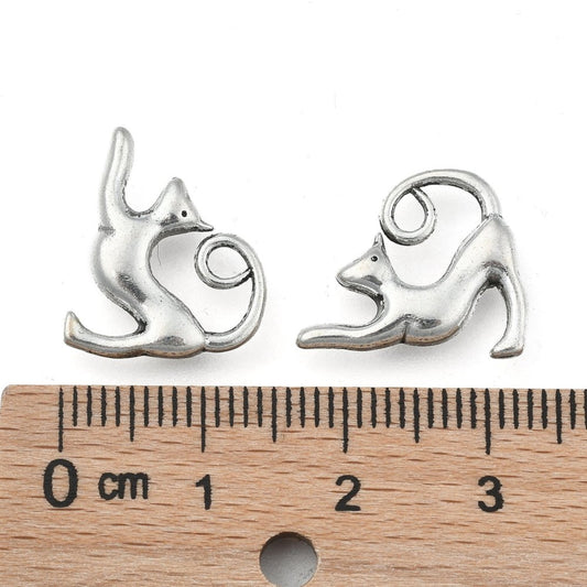 3D Stretching Cat Charm   Ant Silver 20