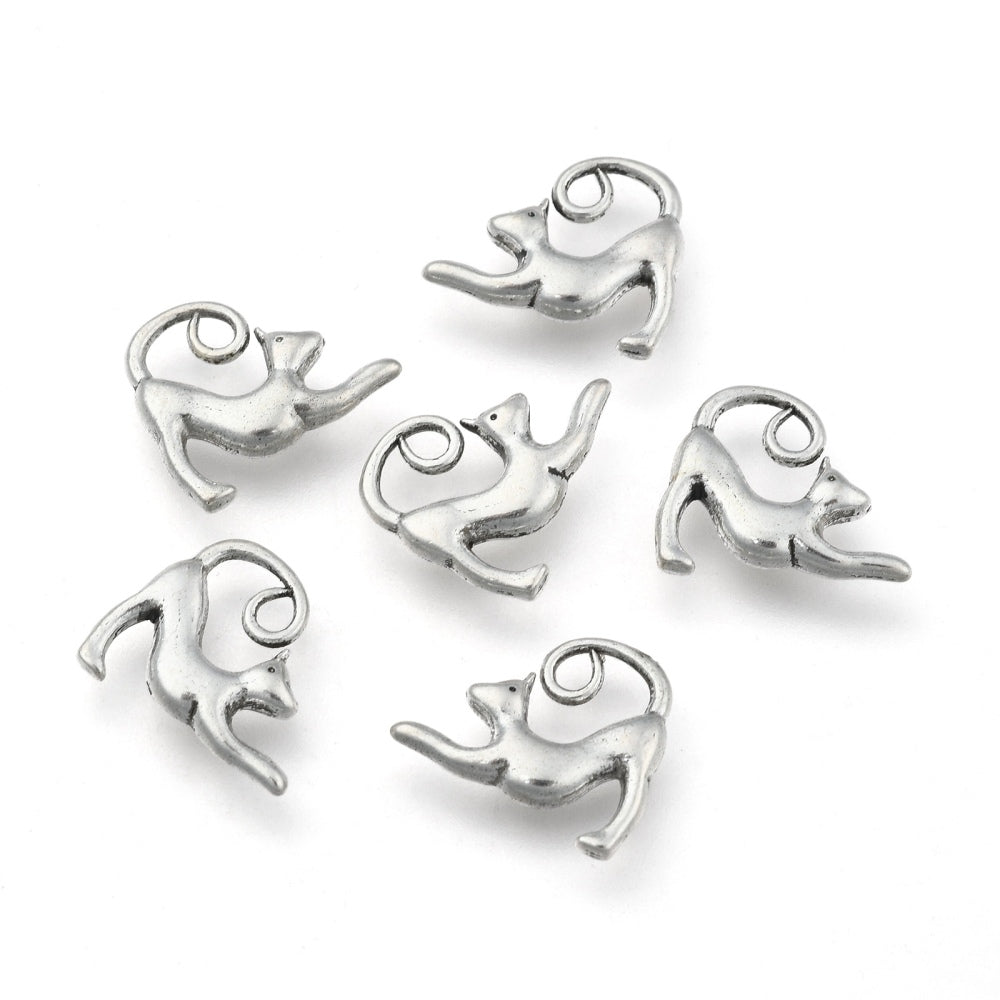 3D Stretching Cat Charm   Ant Silver 20