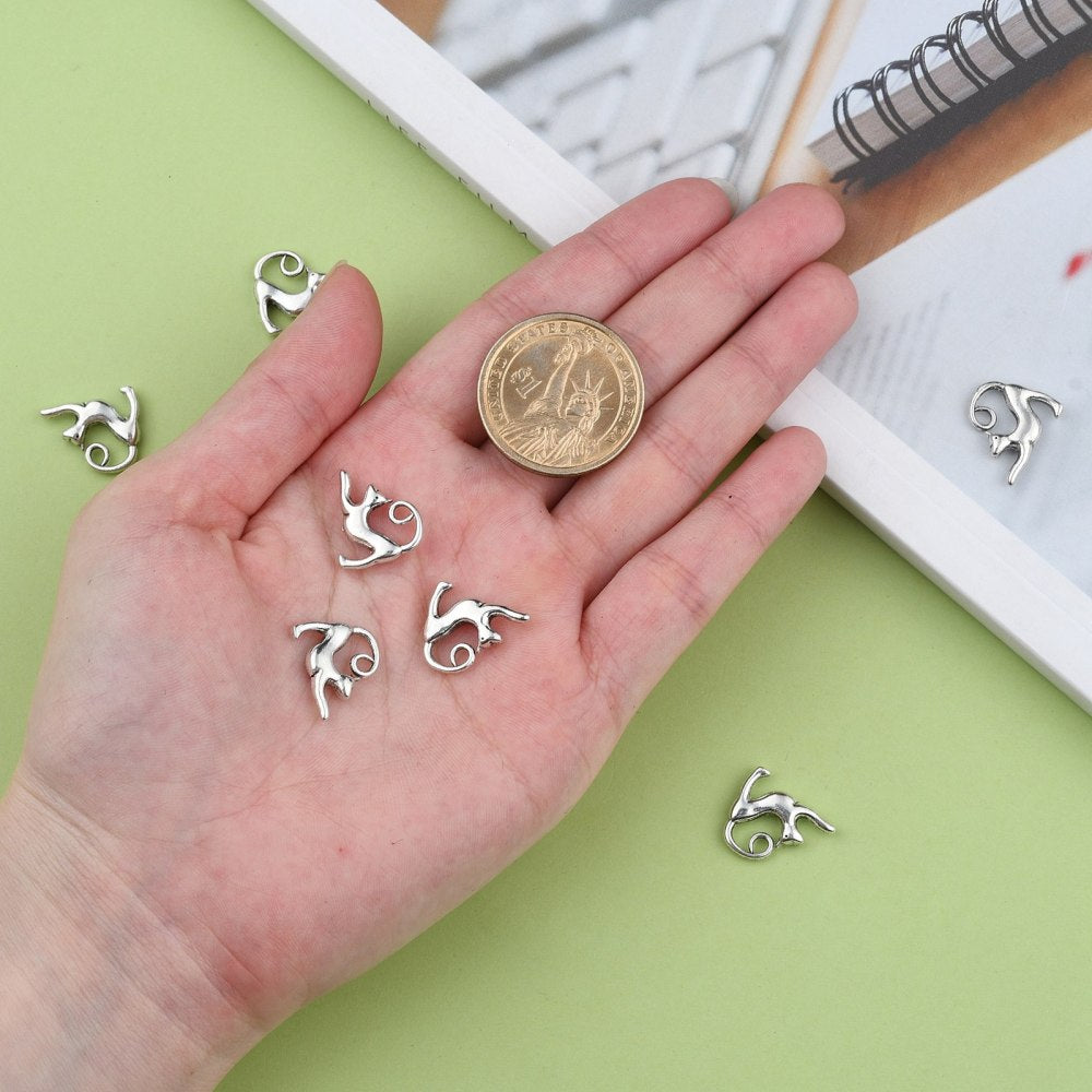 3D Stretching Cat Charm   Ant Silver 20