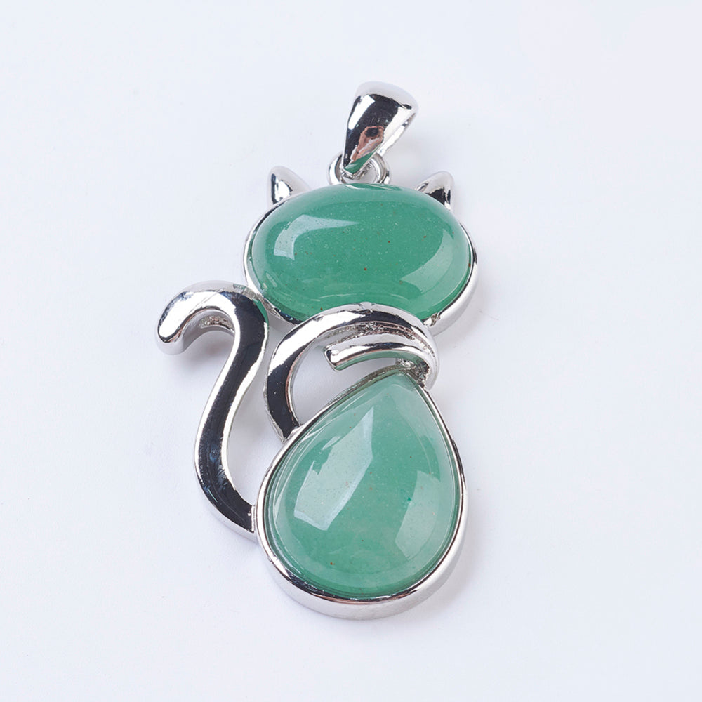 Elegant Cat Pend   Green Aventurine Each