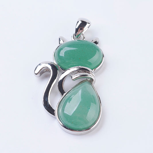 Elegant Cat Pend   Green Aventurine Each