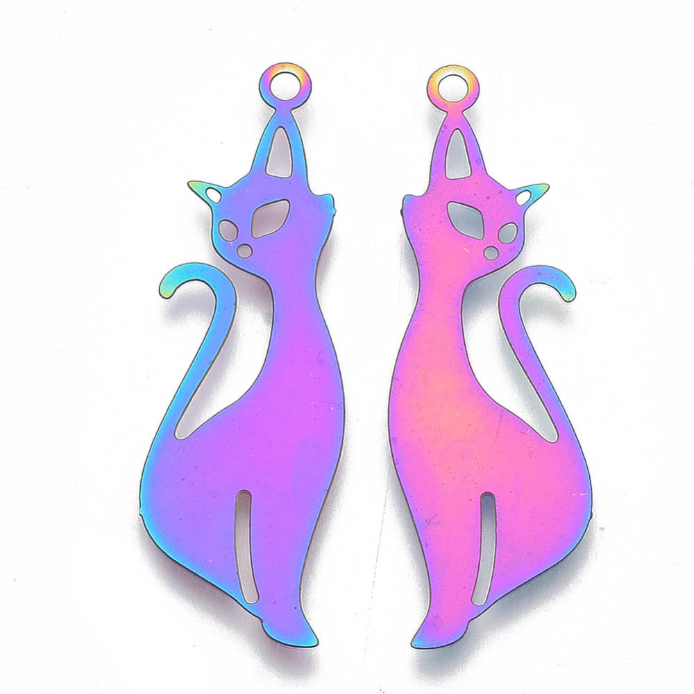 Long Cat Charm   Rainbow Stainless 5