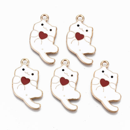 Play w Heart Cat Charm   White Pair