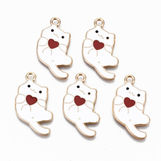 Play w Heart Cat Charm   White Pair