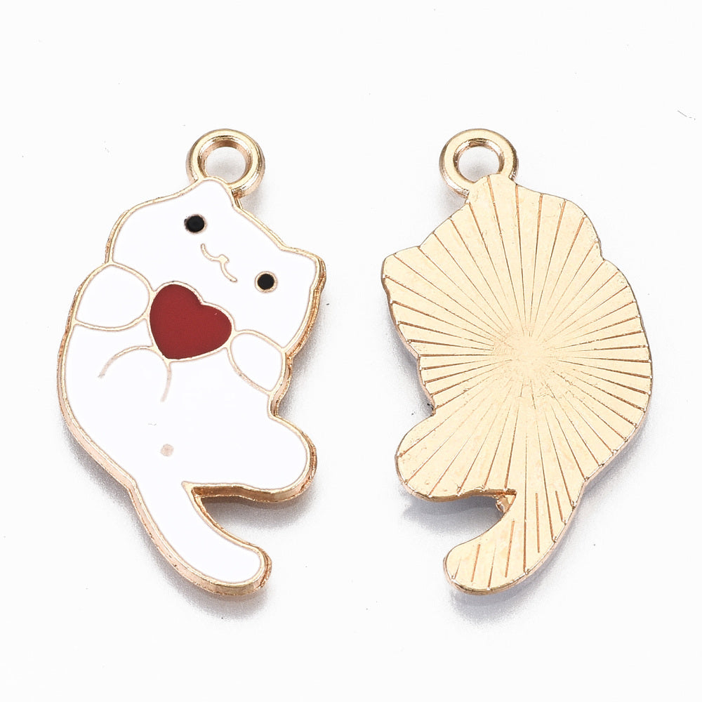Play w Heart Cat Charm   White Pair