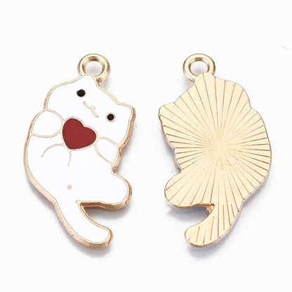 Play w Heart Cat Charm   White Pair