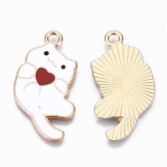 Play w Heart Cat Charm   White Pair