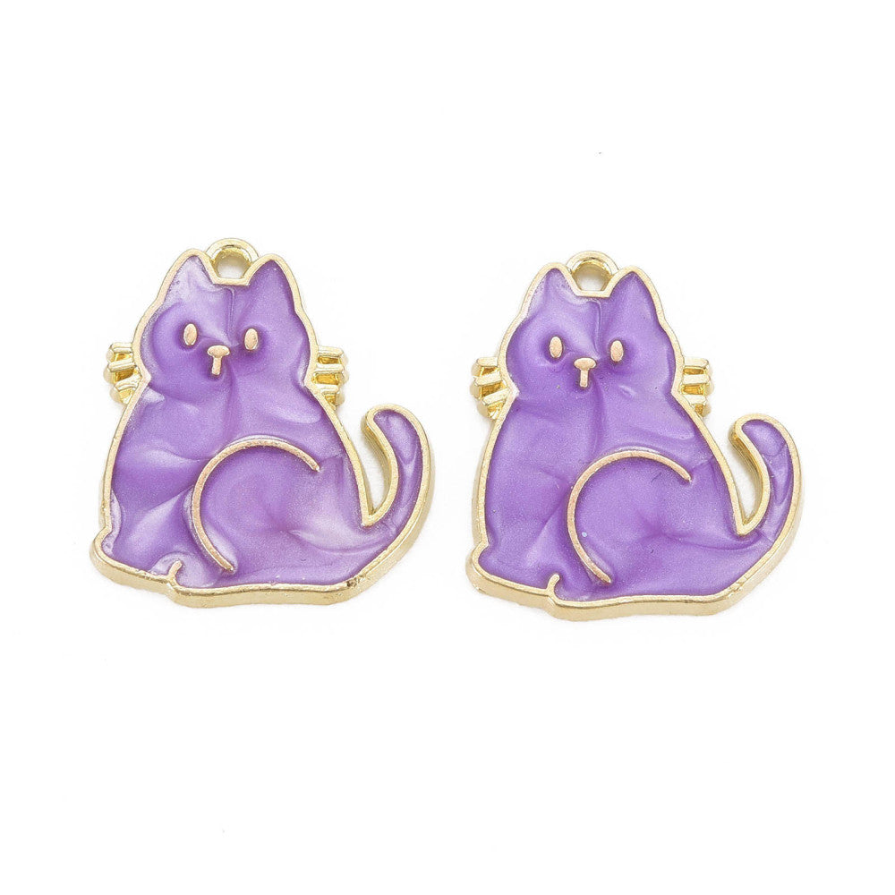 Surprised Cat Charm   Purple Pair