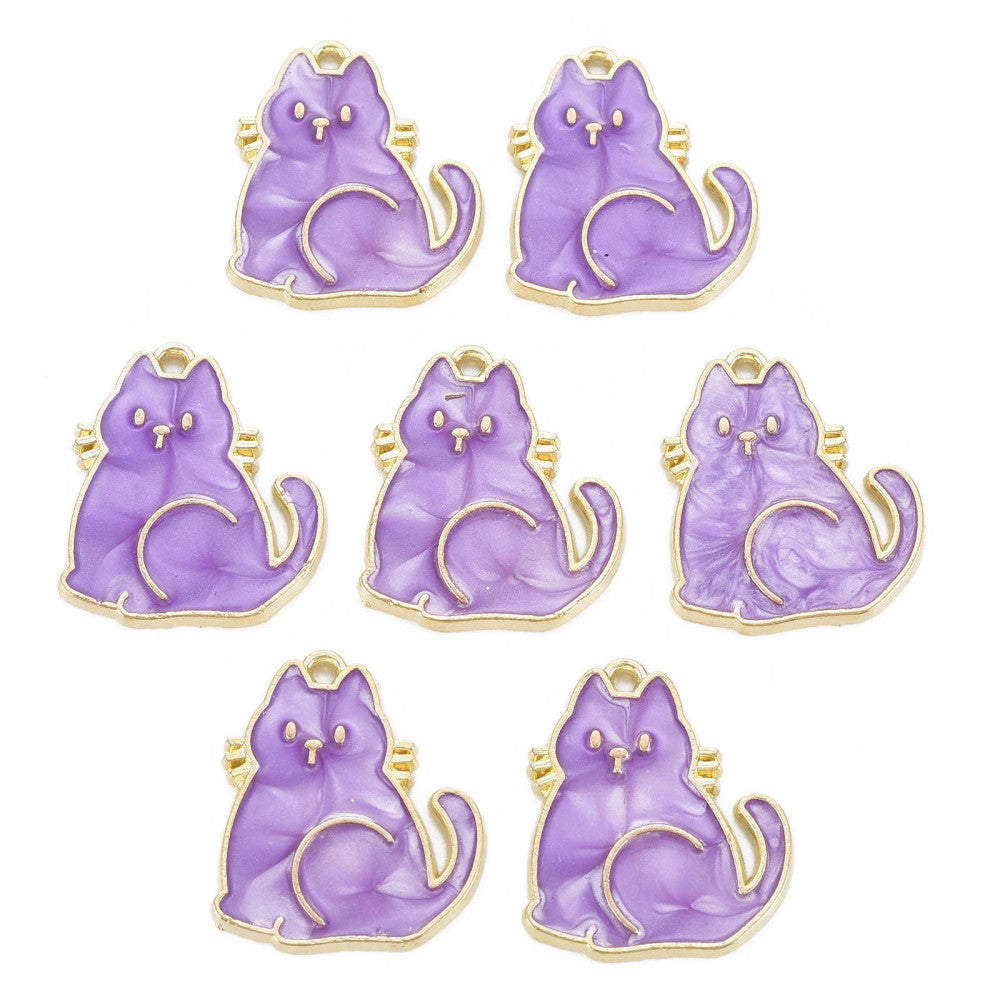 Surprised Cat Charm   Purple Pair