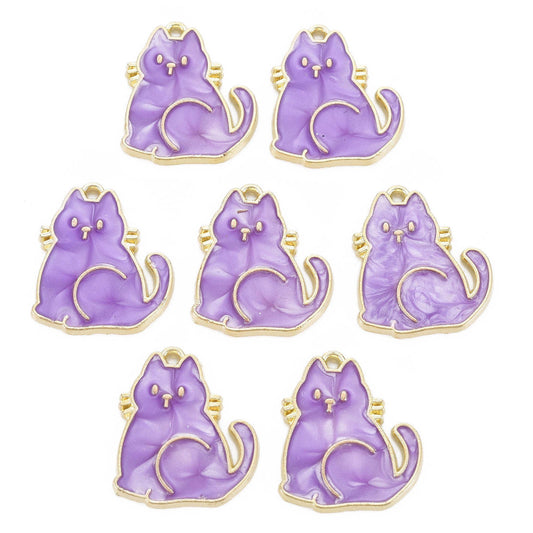 Surprised Cat Charm   Purple Pair