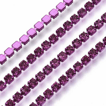 Rhinestone Cup Chain - 2mm (ss6.5) Prong Set - Fuchsia (Yard)