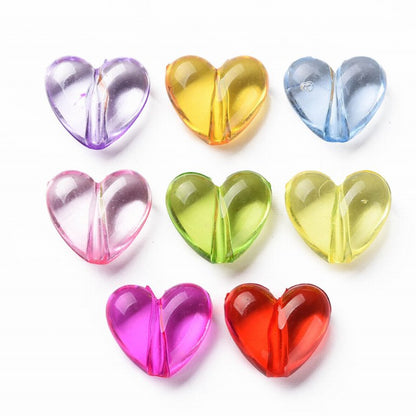 Acrylic Beads - Hearts - Assorted Transparent Colors (50)