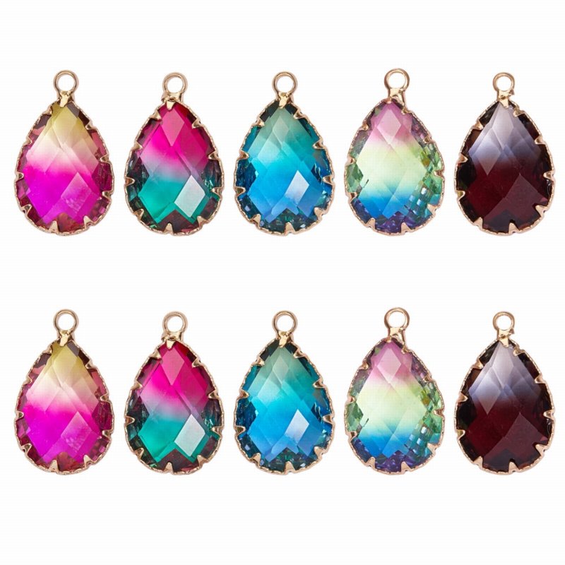 Fancy Rhinestone - 14x23mm - Faceted Pear Drop / Setting - Assorted Colours - Br