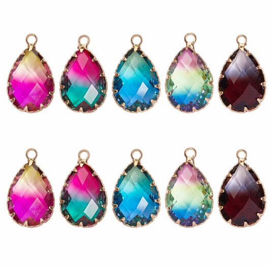 Fancy Rhinestone - 14x23mm - Faceted Pear Drop / Setting - Assorted Colours - Br