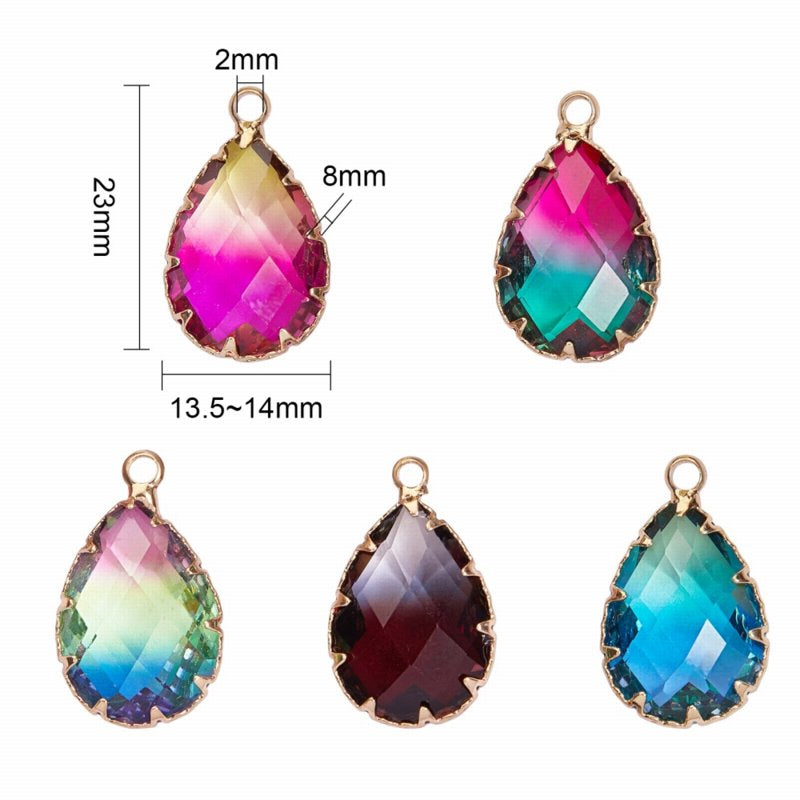 Fancy Rhinestone - 14x23mm - Faceted Pear Drop / Setting - Assorted Colours - Br
