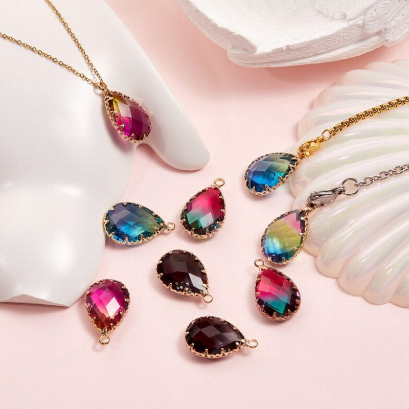 Fancy Rhinestone - 14x23mm - Faceted Pear Drop / Setting - Assorted Colours - Br