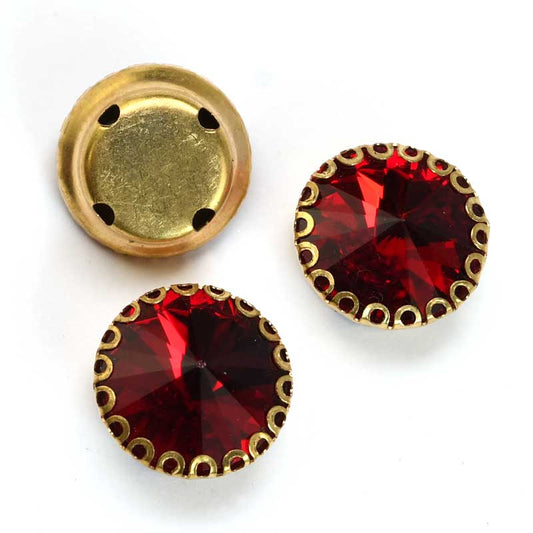 Sew-on Rhinestones - 12mm Rivoli Montees Round - Ruby (5)