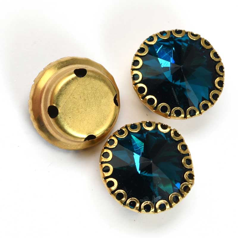 Sew-on Rhinestones - 12mm Rivoli Montees Round - Capri Blue (5)