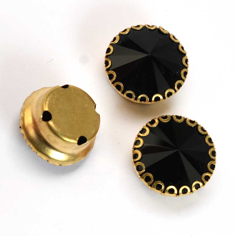 Sew-on Rhinestones - 12mm Rivoli Montees Round - Jet (5)