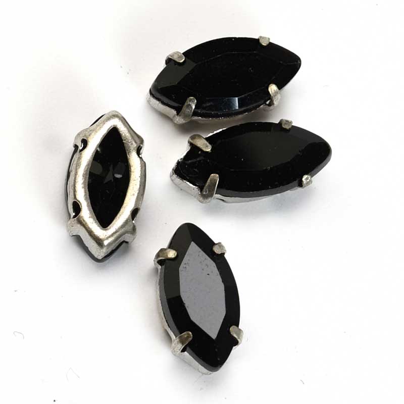 Sew-on Rhinestones - 5x10mm Marquise Montees - Jet (50)