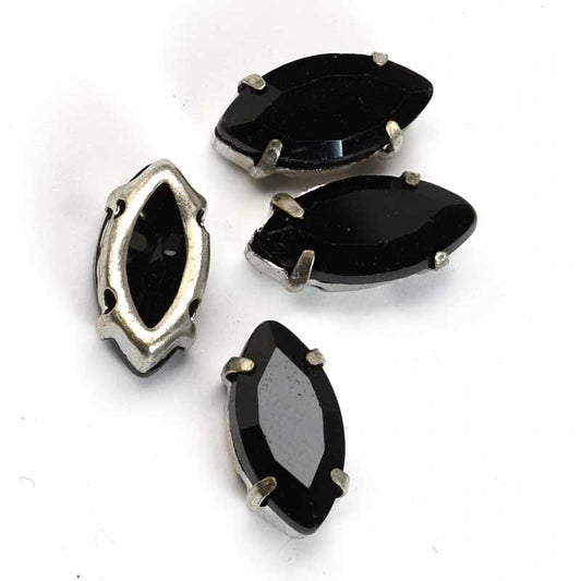 Sew-on Rhinestones - 5x10mm Marquise Montees - Jet (50)