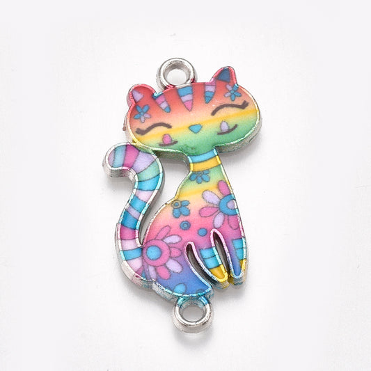 Charm/Pendant/Link - Flower Power Cat - Rainbow (10)
