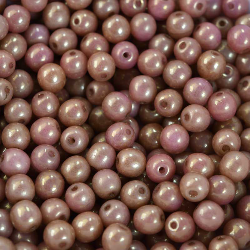 Vintage Glass - 5mm - Round Druk - Gold Luster Mauve (100pcs approx.)