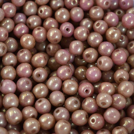 Vintage Glass - 5mm - Round Druk - Gold Luster Mauve (100pcs approx.)
