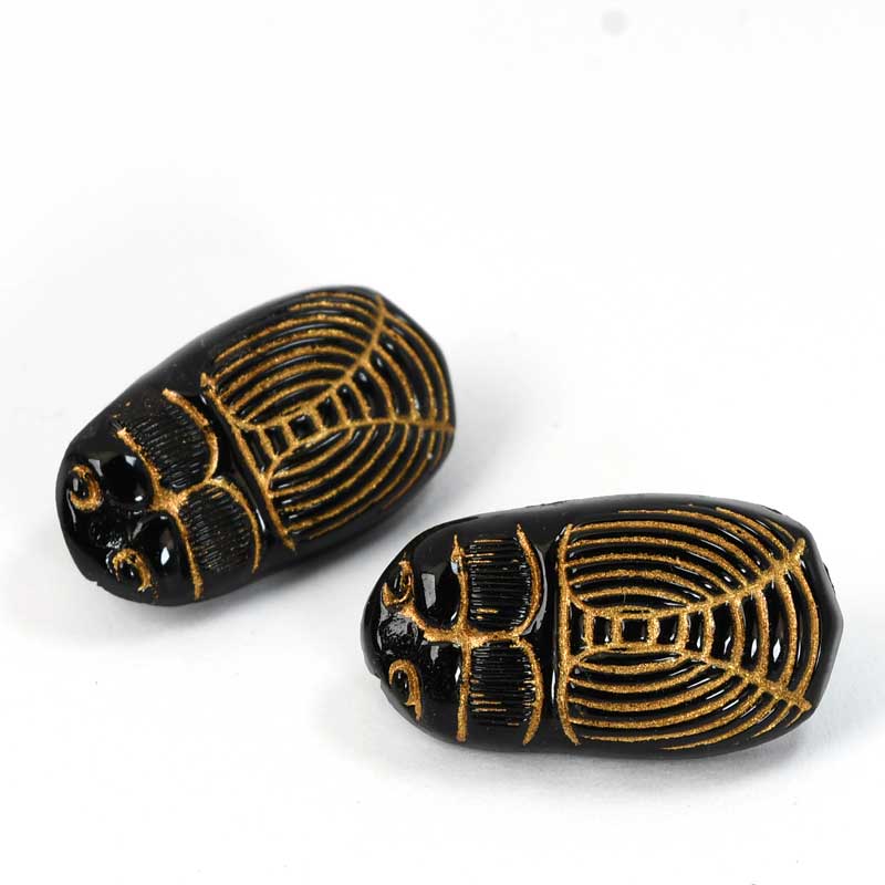Vintage Glass Button - 26mm - Scarab - Jet Black