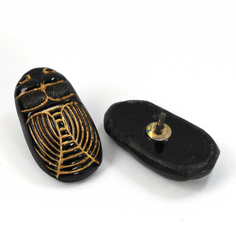 Vintage Glass Button - 26mm - Scarab - Jet Black